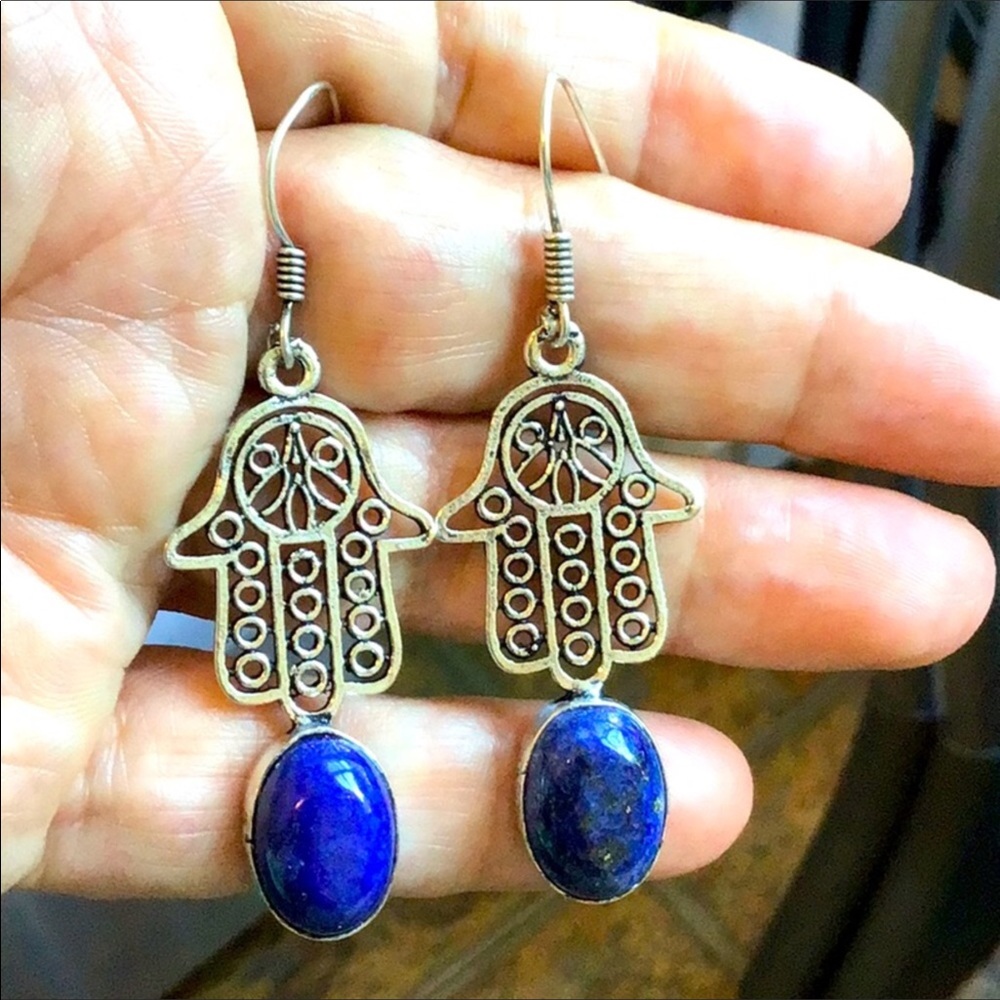 NEW. Lapis Lazuli Gemstones 925 Sterling Silver Plated Earrings.